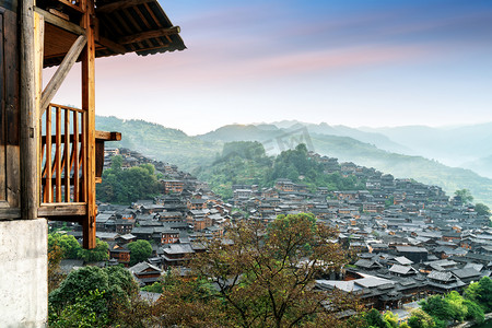 苗族风景摄影照片_中国贵州西江苗村