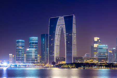 苏州金吉湖与建筑景观夜景