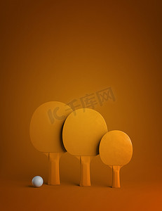 3d. 以家庭打乒乓球或乒乓球为特色的插图。三黄色在金黄背景与拷贝空间.