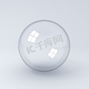 带阴影3d 渲染的白色背景上的透明玻璃球或气泡