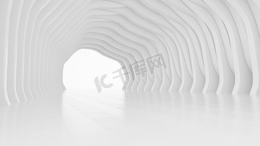 抽象建筑设计。白色未来派的内部背景。现代几何壁纸。3d 渲染.