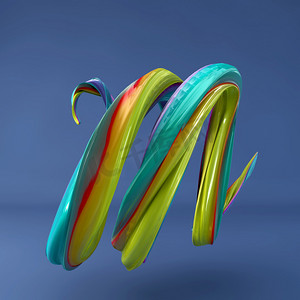 3d 抽象的波浪轻的颜料字母 M 在蓝色背景