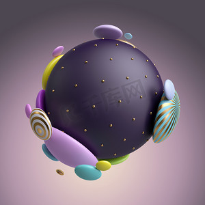 3d 渲染, 抽象几何背景, 彩色球, 五彩气球, 糖果, 原始形状, 简约设计, 派对装饰, 塑料玩具, 孤立元素