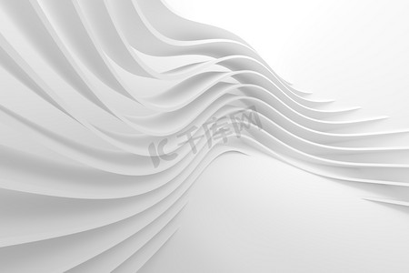 波浪白色摄影照片_白色波浪背景。抽象极小的外部设计。创意建筑理念。3d 渲染