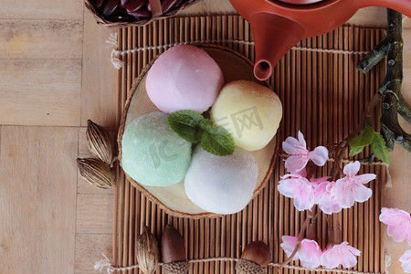 大福麻糬日本甜点和热茶