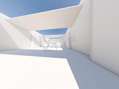 抽象的现代建筑背景，空白色开放空间 