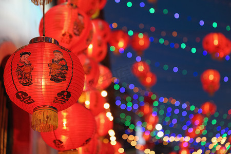 唐人街的中国新年灯笼.