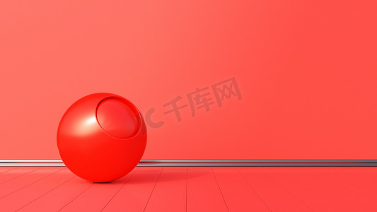 如懿传红墙摄影照片_内部有抽象的球体，红墙和地板。简约主义3D渲染