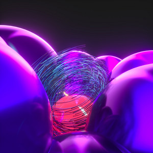 发光的紫色气球，幻想和抽象的背景，3D渲染.