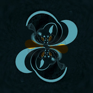 黑色背景上明亮的蓝色和黄色三角形通过反射转化为图案和形状