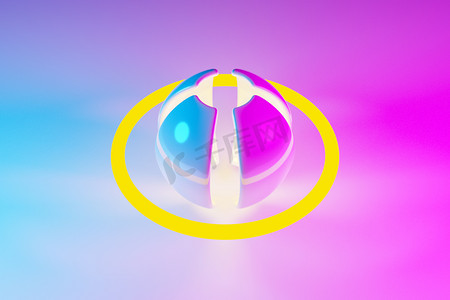 一个带有花瓣和东方的霓虹灯粉色和黄色球体的三维图像在光的背景上向不同方向发出光芒。虚拟现实中的Yber形状。简单的几何形状 