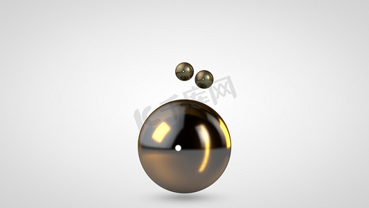 3d 插图的金球被两个小球包围在白色背景上。几何形状的抽象表示。3d 渲染
