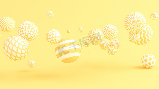 黄色背景与球。 3D说明，3D渲染.