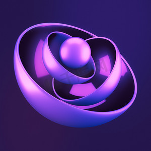 紫色几何背景与球。 3D说明，3D渲染.