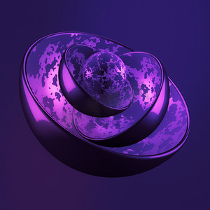 紫色几何背景与球。 3D说明，3D渲染.