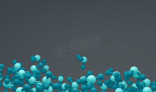 3drendering, Abstract molecular model on Blue-Green colors with empty space for copy, grey background.