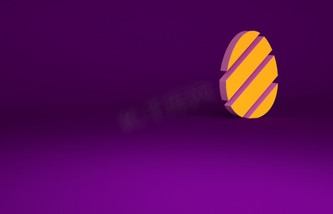 橙色复活节彩蛋图标孤立在紫色背景.复活节快乐最低纲领的概念。3D渲染3D插图