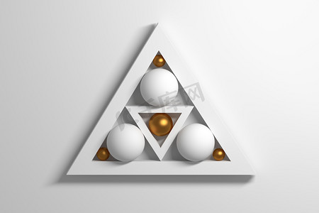 简单的原始白色金色几何形状三角形和巴尔