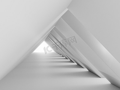 全白单色建筑隧道3D渲染。摘要背景