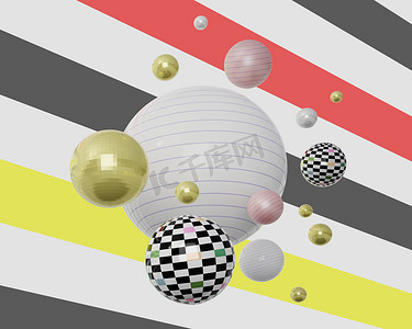 条纹和格子摄影照片_光滑的格子和条纹球体背景，珍珠球体条纹背景。3d说明