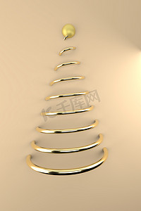 圣诞快乐明信片。圣诞金树。3D渲染。3D插图