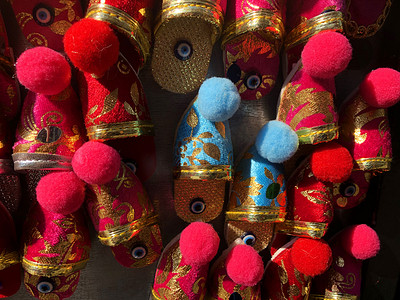 Colorful Turkish Slippers. Traditional Turkish Babouche Slippers for sale at Grand Bazaar in Istanbul, Turkey.