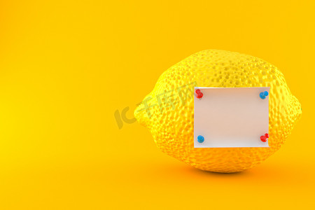 柠檬，带有橙色背景的音符。3d说明