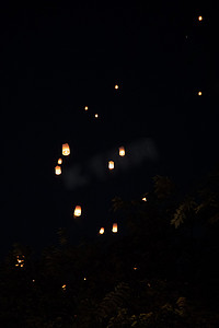 摄像发布摄影照片_乐克宏和易鹏在夜间在天空中发布纸灯笼