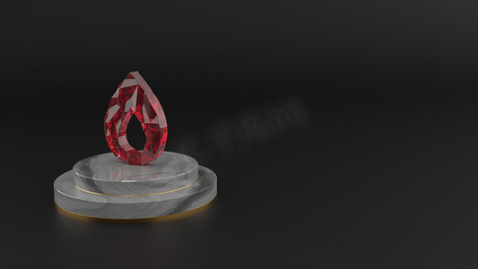 火焰图标红色宝石符号3D渲染