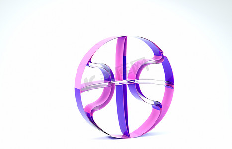 紫色篮球运动图标,白色背景隔离. 体育标志。 3d说明3d