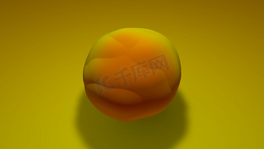 几何黄摄影照片_3d 皱褶的黄色球的插图。亮黄色表面上的球体。3d渲染对象几何的单调色彩，未来背景，抽象。桌面壁纸