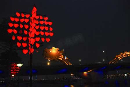 越南大农市中心，有龙桥映照的爱之桥 