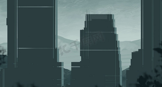 2d数字2摄影照片_2d 插图。摩天大楼城市大都市。数字艺术。手工数码绘画.