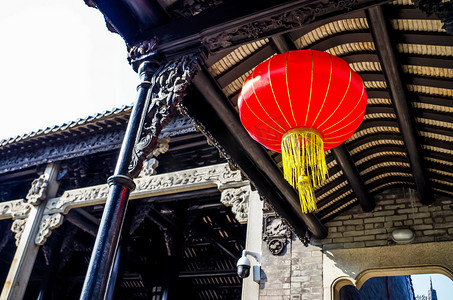 广州特色建筑摄影照片_中国历史建筑上的红灯灯