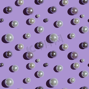 紫色背景上的各种珍珠无缝图案.