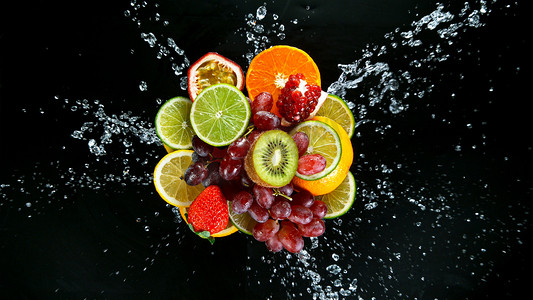 汁水摄影照片_泼水鲜果的超缓速运动