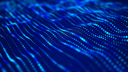 蓝色网络科技背景摄影照片_技术点背景。大数据可视化。未来主义动态波。3D渲染.
