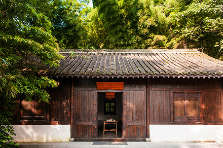 AUG 18, Hangzhou, China : Old Chinese style country house among bamboo forest in the small village called 