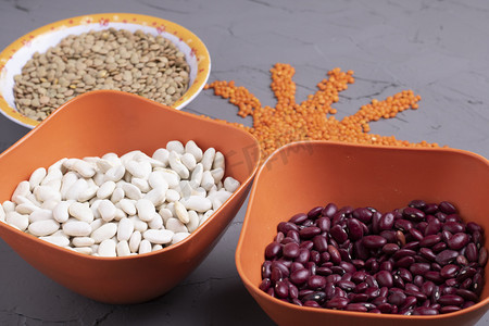 background  of beans and seeds.  Top view and copy space