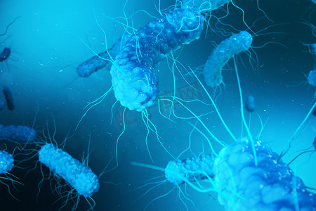 3d 渲染 Enterobacterias。革兰 negativas Proteobacteria, 细菌如沙门氏菌, 大肠杆菌, 鼠疫耶尔森菌, 克雷伯杆菌.
