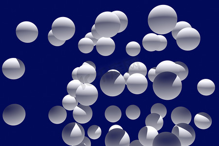 白色深蓝色摄影照片_3d 插图的许多, 白色的球体与深蓝色背景
