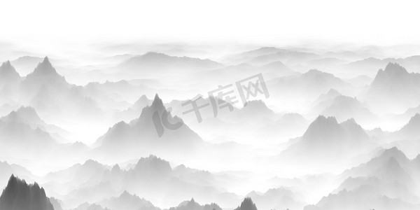 园形边框水彩水墨摄影照片_中国水墨景观背景
