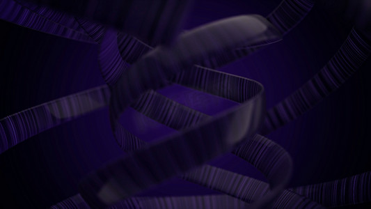 线条流动摄影照片_动画旋转, 紫色交织螺旋在黑色背景, 无缝循环。弯曲闪烁的宽线条流动和旋转.