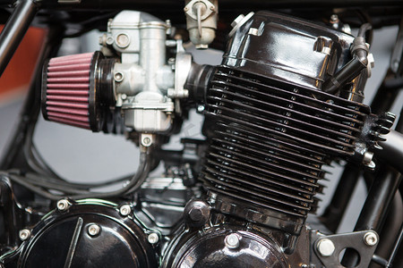 close up detail image of motorbike engine