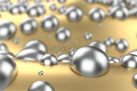 银色或白色白金球形在金属黄色波浪背景。建模3d 插图。财富丰富的矿业比特币概念。资金增长的商业金融成功剪贴画