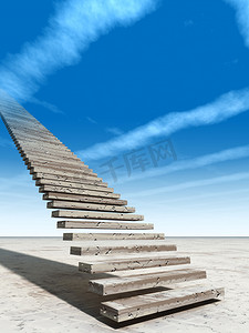 概念或概念 3d 图楼梯到天堂踩在沙漠与云天空背景