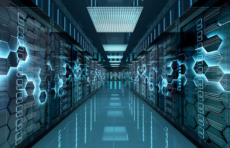 服务器数据中心房间,包含计算机存储系统和六角系统