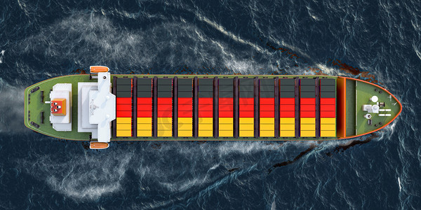 德国货轮在海上航行的货轮，3D渲染