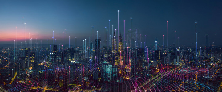 智能城市和抽象网点连接与梯度线和美观波线设计、大数据连接技术概念 .