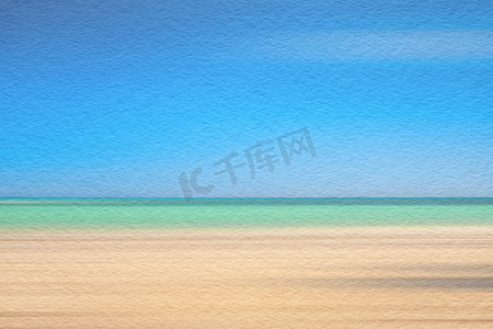 海洋模糊摄影照片_纹理纸背景上的海洋和沙滩抽象水彩画